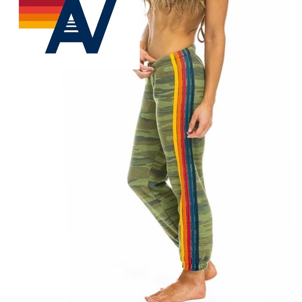 Aviator Nation Camo Three Stripe Sweats Sweatpants EUC S.